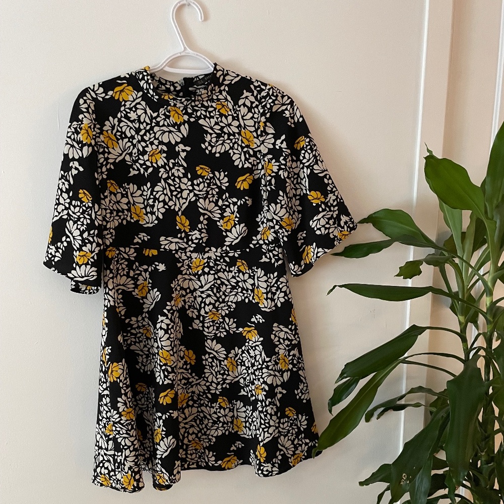 Black floral dress with flare